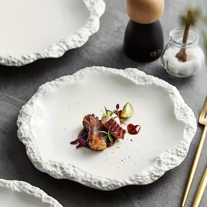 Elegant Ceramic Dinner Plate Textured Rock Design  CL0M