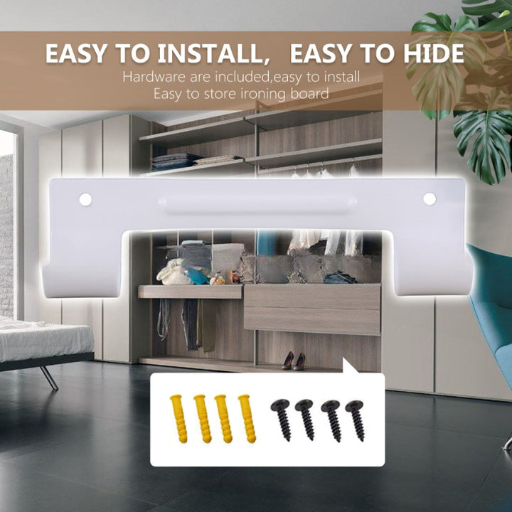 WallMounted Ironing Board Holder  HeavyDuty Metal Ironing Board Hanger with Double Hooks  SpaceSaving Ironing Board Storage Rack  Universal Fit for TY Style Boards  Easy Install No Battery Required