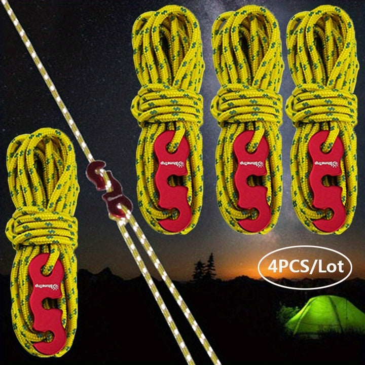 4pcs HighVisibility Reflective Camping Wind Ropes  Durable  Versatile with Easy Buckle System  Ideal for Tent Setup  Outdoor Adventures WeatherResistant Accessories