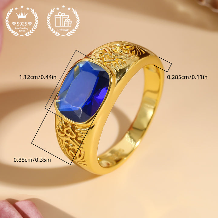 1pc Vintage Style 925 Sterling Silvery Ring with Synthetic Blue Sapphire and Cubic Zirconia Elegant Luxury Gift for Wedding Banquet Festival Birthday Friends Couples Family Christmas ValentineS Day