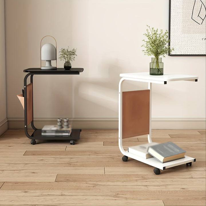 Versatile Rolling Side Table With Wheels  Minimalist Hardwood Accent Coffee Table Compact Square End Table For Sofa  Bedside Metal Frame Coffee Table For Living Room Table For Living Room