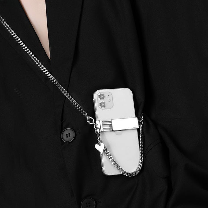 2pcs Silvery Heart Crossbody Phone Chains  Stylish Metal Accessory for Couples Fashion Statement