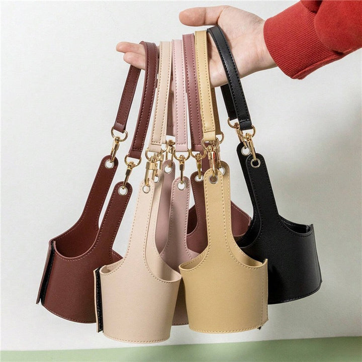 Portable Coffee Mug Carrier  Durable Faux Leather Travel Cup Sleeve for Outdoor Sports  Casual Use