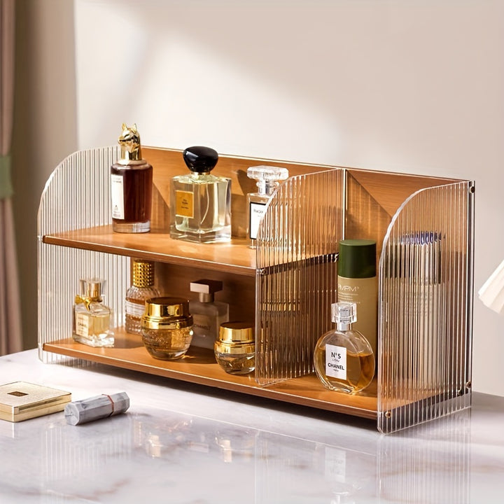  Elegant Acrylic and Wood Tiered Shelf Organizer for Cosmetics and Perfumes  TXY9