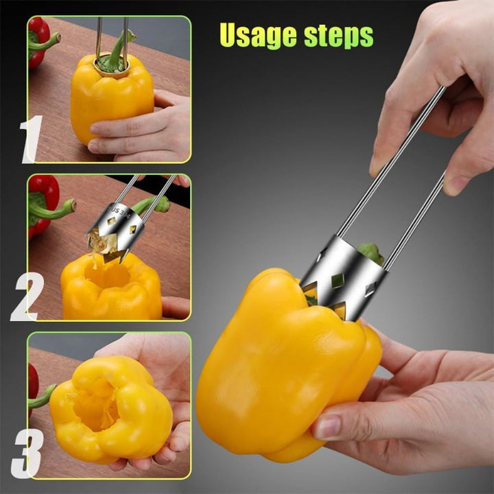 Stainless Steel Vegetable and Fruit Corer Set  Multifunctional Seed Remover Kitchen Gadget Durable Bell Pepper Deseeder Easy Clean Fruit Corer Tool Ideal for Cucumbers Apples Pears  Uncharged 1pc