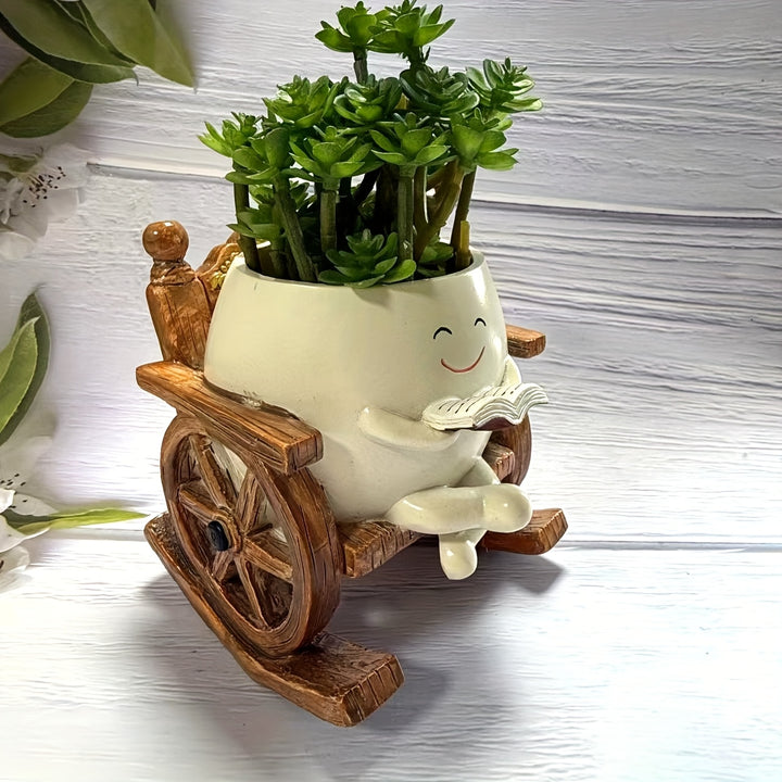 Smiling Reading Book Rocking Chair Planter