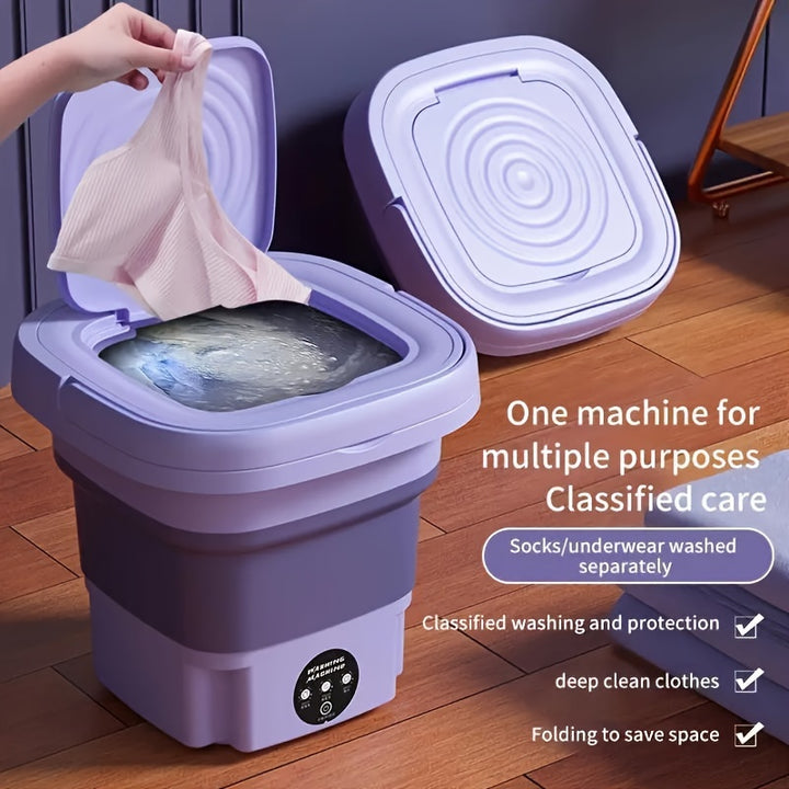 8L Foldable Mini Washing Machine Fully Automatic Portable and Compact for ClothesCJZY