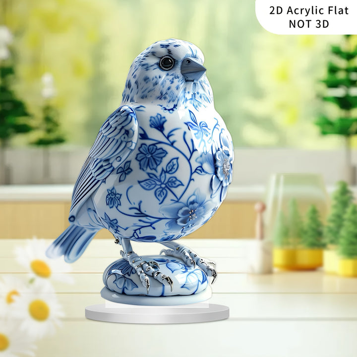 Charming Blue  White Porcelain Bird Figurine  5TBM