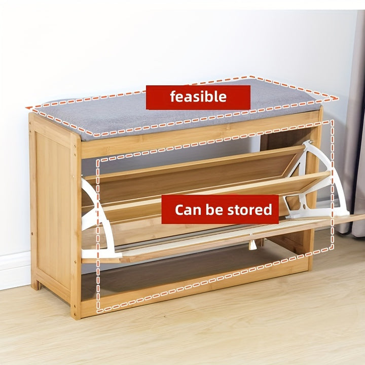 Rustic Bamboo Shoe Changing Stool  MultiLayer MultiFunctional Entryway Organizer with Cover Bamboo Shoe Rack Door Shoe Rack Organizer