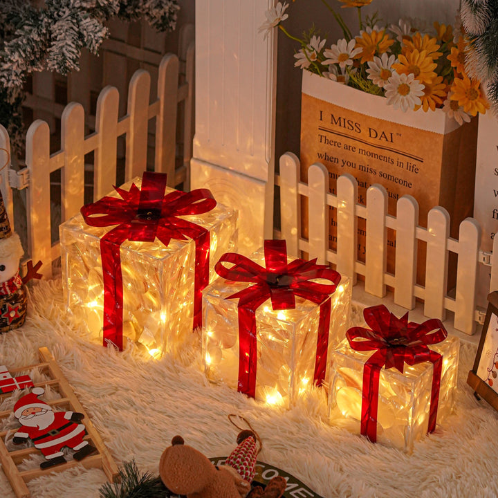 Set Of 3 Christmas Lighted Gift Boxes Decor  D2NJ