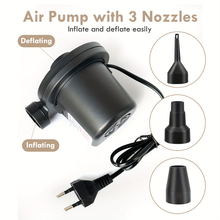 Electric Air Pump Portable QuickFill Air Pump With 3 Nozzles Perfect InflatorDeflator Pumps For Outdoor Camping Inflatable Cushions Air Mattress Beds Boats Swimming Ring Inflatable Sofa AC220V EU For Home