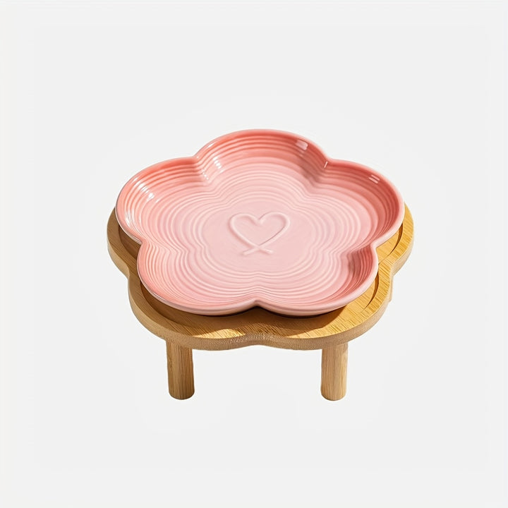 Elevated Ceramic Pet Bowls with Wooden Stands  SA46