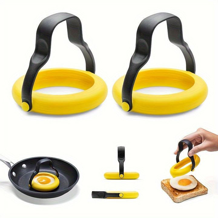 Silicone Egg Rings 2Pack Nonstick Egg Cooking Molds with StayCool Handle Perfect for Frying Eggs Pancakes Breakfast Sandwiches  HeatResistant  LeakProof