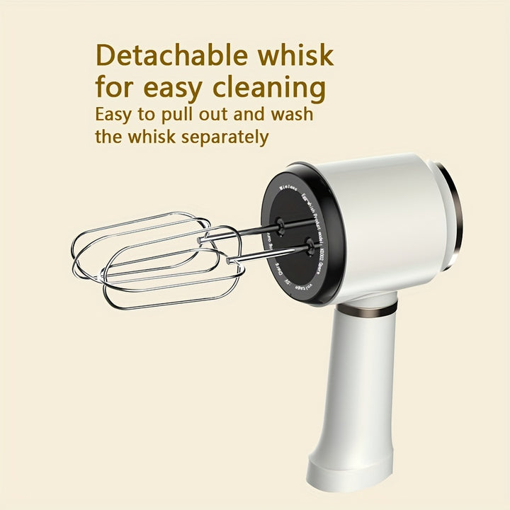 Cordless Hand Mixer Twin Stick Large Motor Electric Egg Beater USB Rechargeable Handheld Electric Whisk With 3Speed Self Control 304 Stainless Steel Whisk And Balloon Whisk For Gifts Butter Pie Cake Biscuits white
