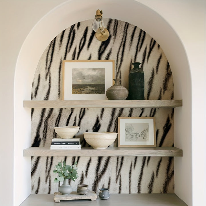 Tiger Stripe Textured Wallpaper Black White  SA29