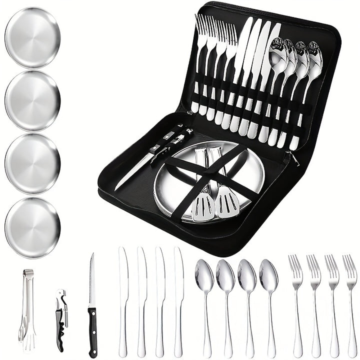 20 Pieces Silverware Set With Organizer  Premium Outdoor Picnic Tableware For Camping GWLG