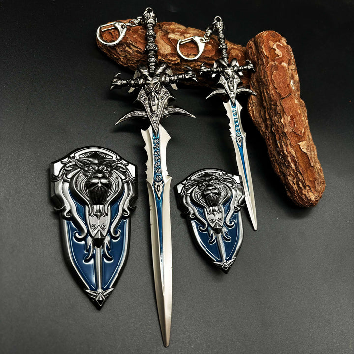 Game Peripheral Weapon Sword Shield Model Keychain Pendant Metal Sword Shaped Weapon Shield Set Keychain Ornament Collection Gift For Weapon Model Collectors