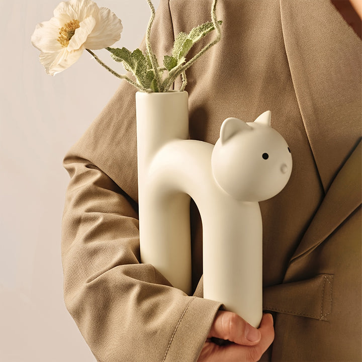  Light Luxury Flower Vase Cute Round Tube Cat Shape  FJ40