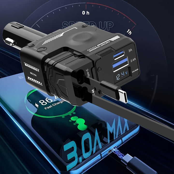 4in1 Retractable Car Charger Fast Charging MultiPort Adapter with USB Type C for iPhone 1515 Pro Max14 Pro Max1312 Galaxy S2322 Pixel  Universal Car Plug 36V Male to Female Connector