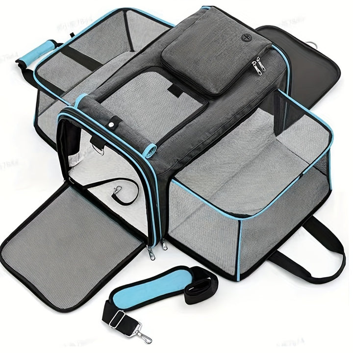 Dog Cat Pet Carrier Bag Foldable Travel Dog Carrier Airline Approved Two Side Expandable Pet Carrier Backpack Pet Travel Carrier For Cats Dogs Puppy