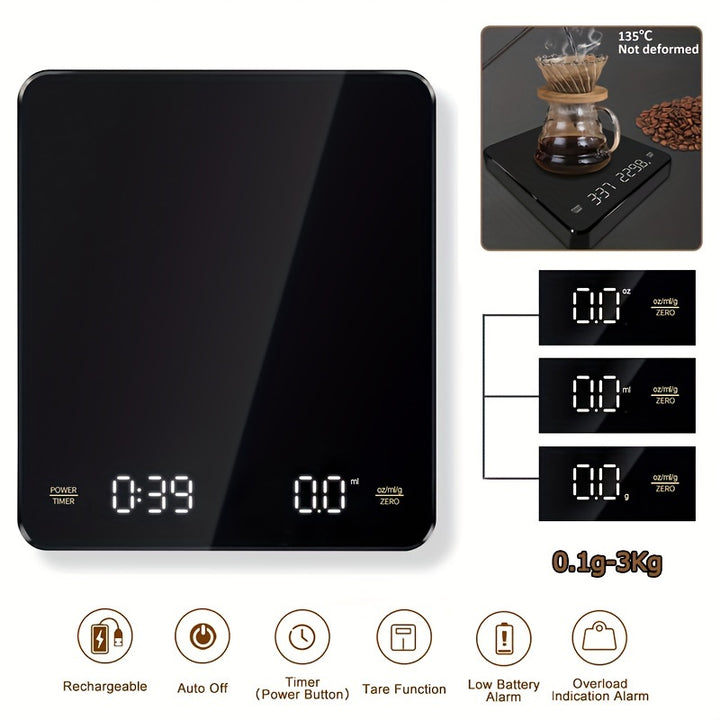 Kitchen Scale Coffee Electronic Scale with LED Timer 3kg 01g Precision  TJRHTN2