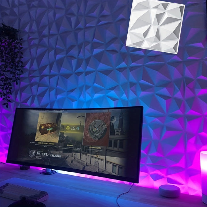  White 3D Diamond Textured Wall Panels Waterproof  SAN0