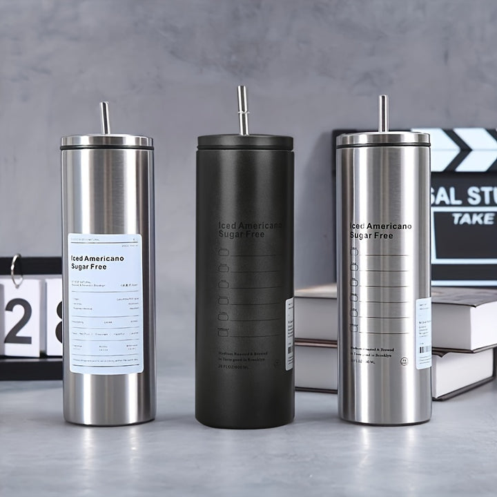 1pc 304 Stainless Steel Cup Large Capacity Straw Water Cup Doublewall Vacuum Cup