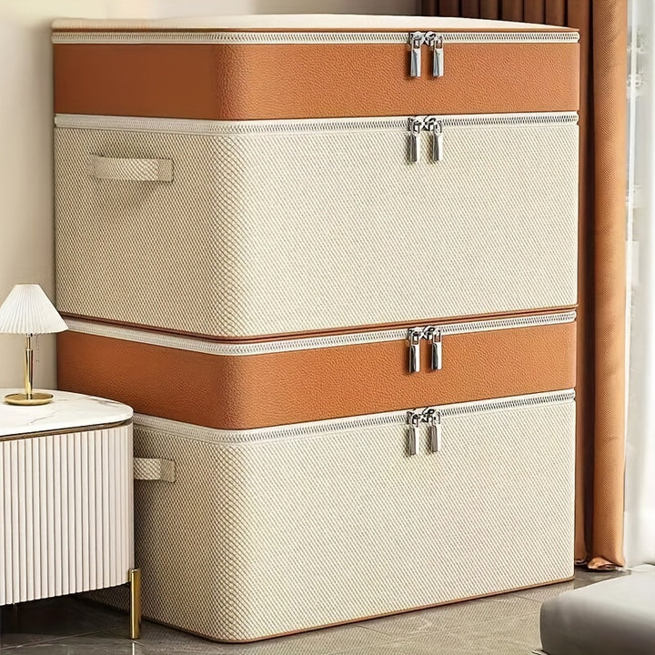 1pc Clothes Storage Box With Zipper Portable Storage Basket With Reinforced Handles Suitable For Blankets Bedding72SR