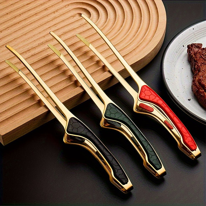 1pc Stainless Steel Barbecue Tongs AntiScald  NonSlip Grip Kitchen Food Clip For Steak  Bread Buffet Restaurant Grill Tools