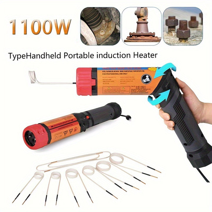 Magnetic Induction Heater Kit 1100w Handheld Portable Induction Heater with 8 Coils Automobile Flameless Heating Tool