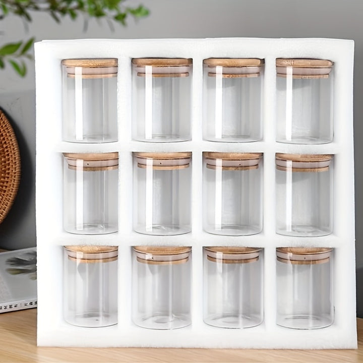 12pcsset Glass Storage Jar Candy Jars With Lids Food Storage Container With Airtight Bamboo Wooden LidWFJE