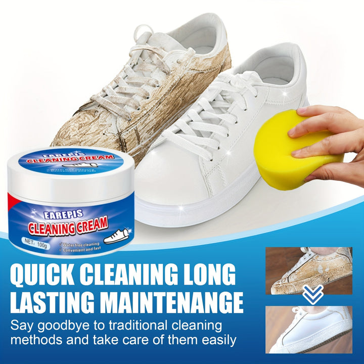 Sport Shoe Whitening Cleaning Cream with Sponge  Stain and Scuff Remover for Sneakers Boots and Canvas Shoes  Plastic Material Contains Chemicals  Quick and Effective Shoe Care Cleaner