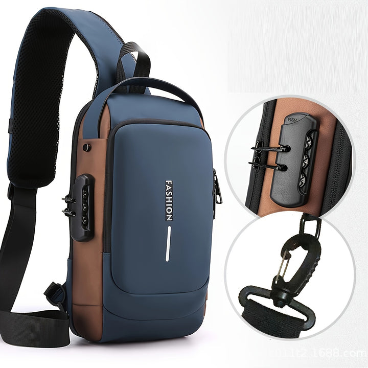1pc Mens Antitheft Crossbody Waterproof Chest Bag With Charging Port Nylon Bag  TJR54AD