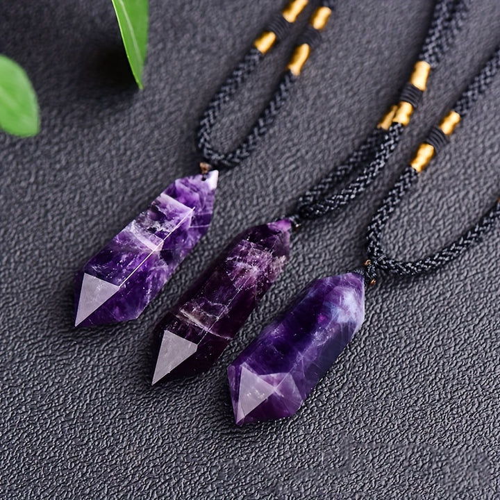 1pc Amethyst Fashion Pendant Reiki Geometric Crystal Natural Stone Necklace For Women Men