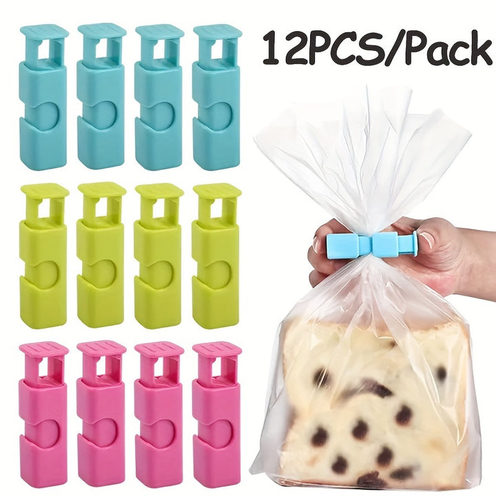 12pcs Multicolor Multifunctional Plastic Sealing Clip Bread Snack Bag Spring Clip Kitchen Grain Vegetable Storage Bag Clip Reusable Food FreshKeeping Sealing Bag Clip Kitchen Supplies