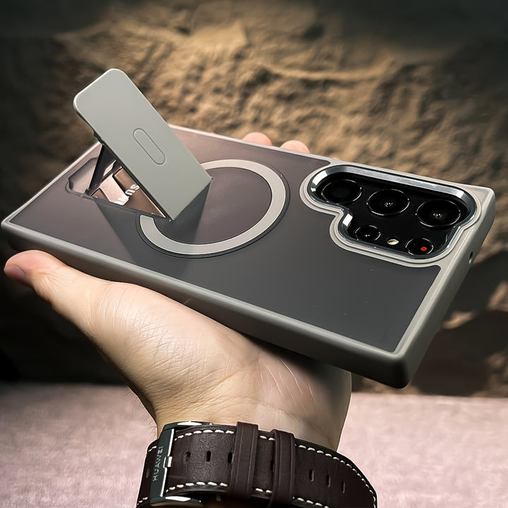 Luxury With Stand Matte Magnetic Wireless Charging Case for Samsung S23 S24 Ultra Plus Shockproof Soft Bumper Metal Camera Protective Cover