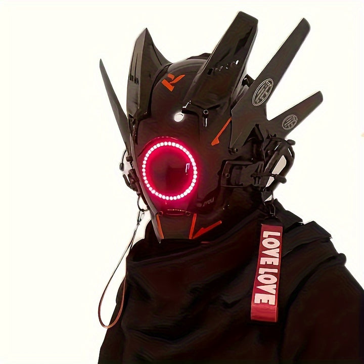 Handcrafted LED Cyberpunk Masks  MultiColored Cool Style for Halloween  Cosplay Mechanical Facewear with Free Helmet