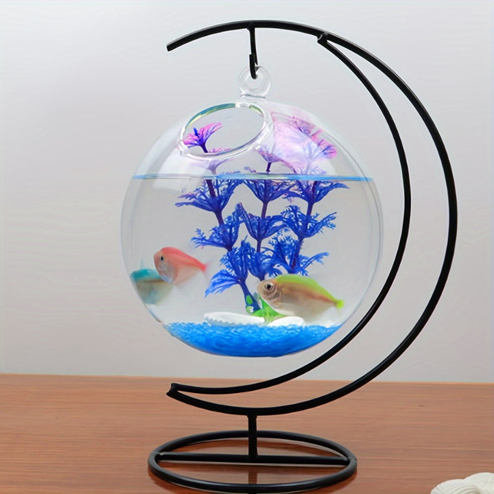 2pcsset Desktop Hanging Glass Fish Tank With Holder Mini Table Aquarium Glass Betta Fish BowlWS2H