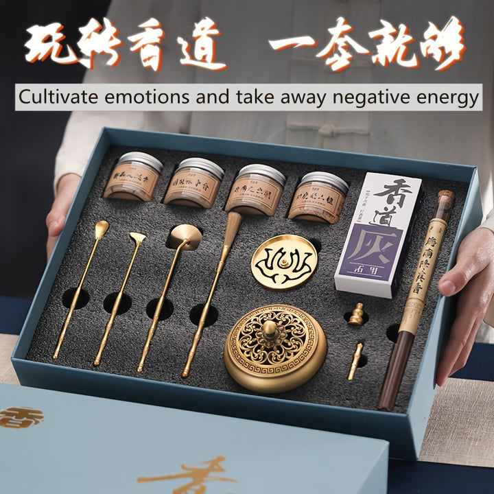 13pcsset Tool Gift Boxes Including Copper Incense Burners Fragrance Diffusers Seal Stamps Incense Sticks Negative Energy Removers Sandalwood Agarwood Dragon Saliva Incense Yoga Meditation Highend Exquisite Gifts For Home Or Gifting