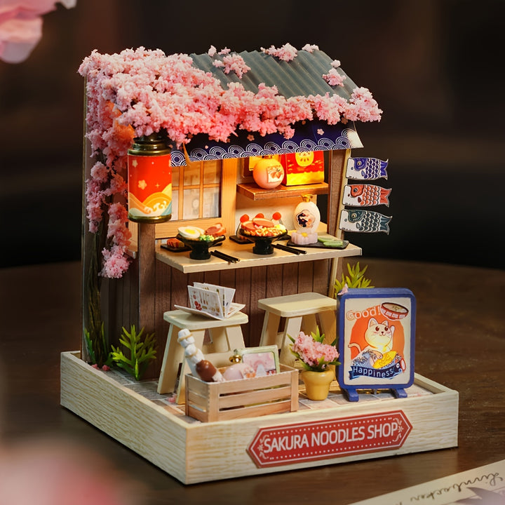 Handmade DIY Cherry Blossom Noodle House Model Building Kit G7F2