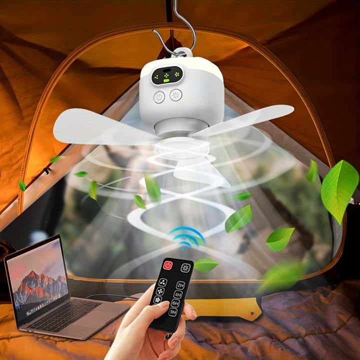 1pc Portable Outdoor Camping Fan With Light Rechargeable Hanging Fan With Remote Control Fourspeed Perfect For Dorms Or Outdoor Adventures
