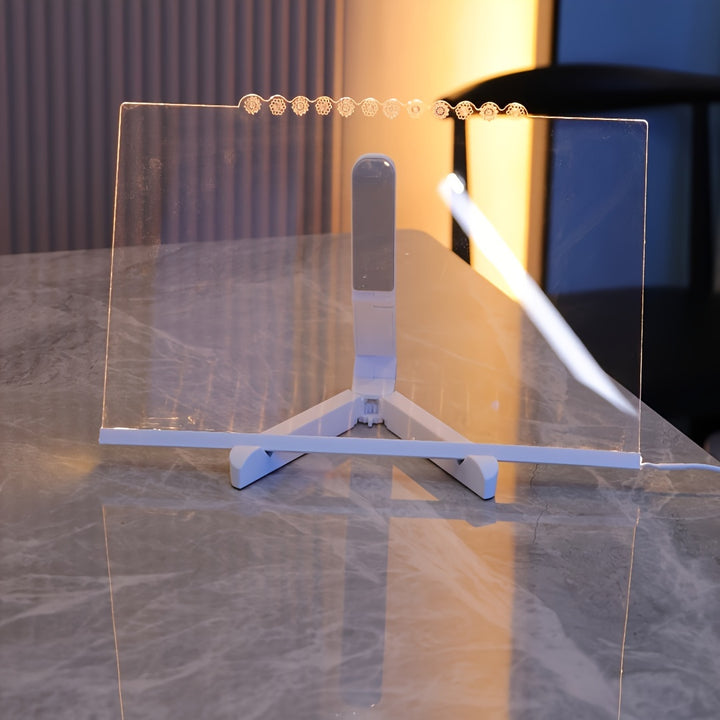 Modern LED Message Writing Board with Border  1pc Transparent Acrylic Sign with Lighting 12 Colorful Pens Dry Erase Doodle Board with Stand USB Powered Decorative Sign for Home Office Christmas Valentines New Year