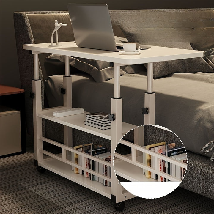 Versatile Folding Desk With Wheels Adjustable Height  Storage Shelf  Perfect For BedroomUIE3