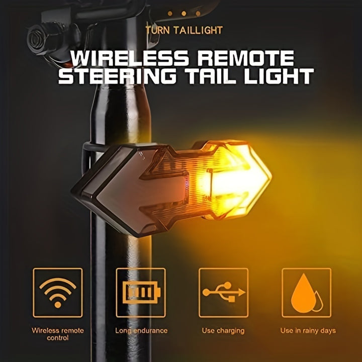Bicycle Turn Signal Bright Bike Tail Light With Turn Signal 120 Lumens USB Rechargeable LED Rear Car Light Wireless Remote Control Bicycle Flash Night Bike Safety Light