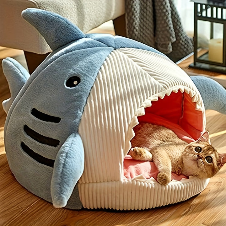 Cozy Shark Cat Cave Bed with AntiSlip Bottom  W3NC