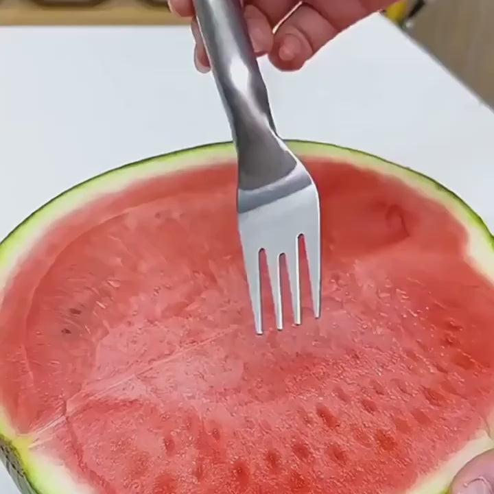 Fast Arrival 2in1 Stainless Steel Watermelon Slicer  Fork  Easy Cutting and Serving Tool for Kitchen and Dining