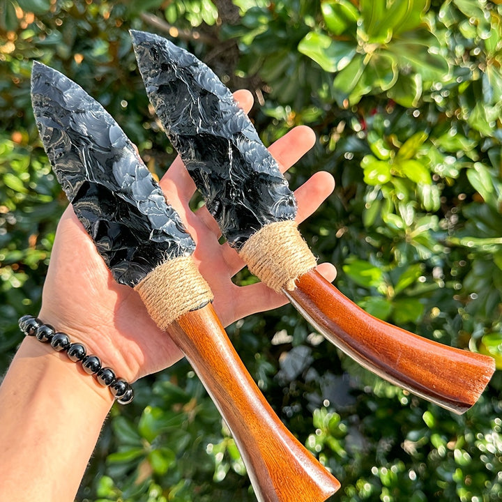 Handcrafted Glam Style Natural Obsidian Crystal Dagger  Raw Uncut Stone Dragon Glass Knife Healing Crystal Home Decor Versatile Indoor Display  1 Piece