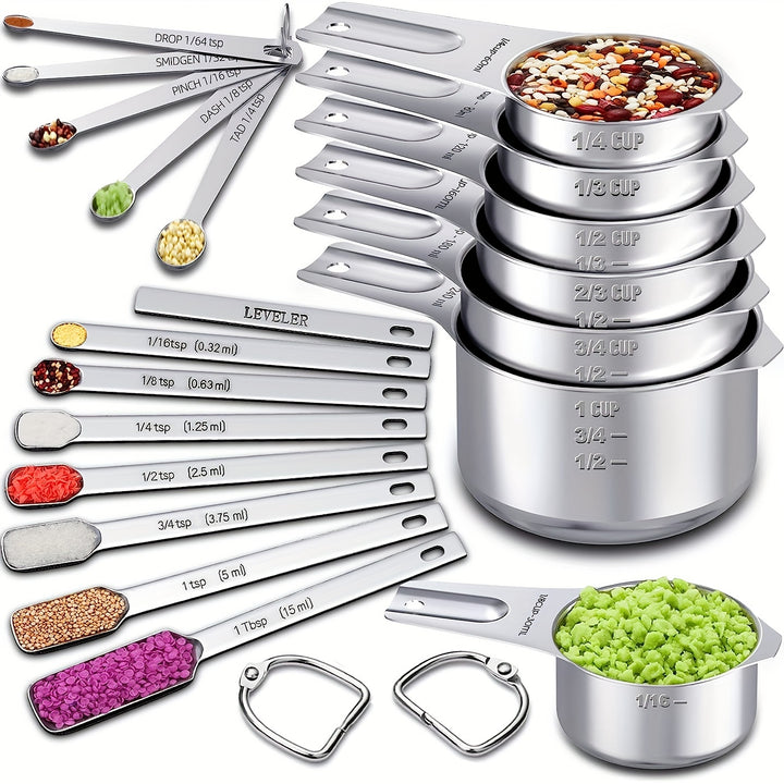 20pcs Measuring Cups And Spoons Set 7 Stainless Steel Nesting Measuring Cups  7 Spoons 1 Leveler  5 Mini Measuring Spoons Kitchen Measuring Spoons And Cups For Cooking  Baking Baking Tools Baking Supplies