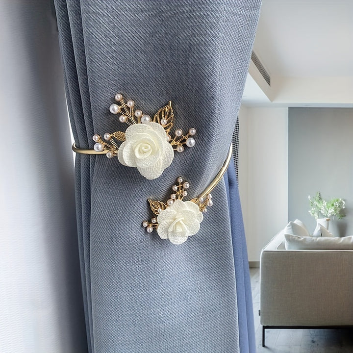 1pc Elegant Metal Faux Pearl Curtain Holdback with Threedimensional Flower Design  Perfect for Bedroom Office Kitchen Living Room and Study  Adds a Touch of Luxury to Your Home Decor