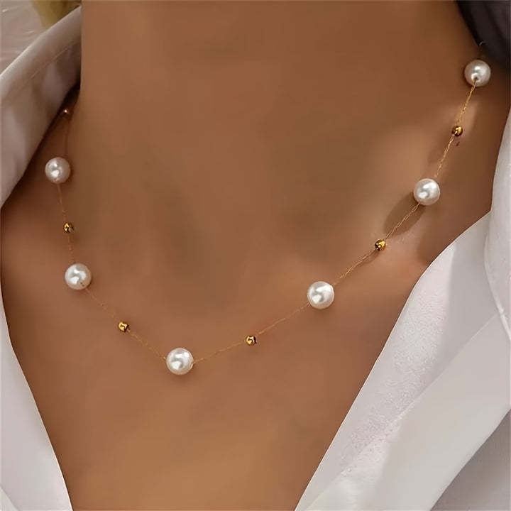 Vintage Faux Pearl Necklace For Women  D3MX